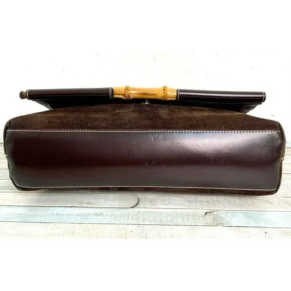 La Laurent BROWN GENUINE SUEDE LEATHER FLAP SATCHEL SHOULDER BAG HANDBAG PURSE - Picture 7 of 11